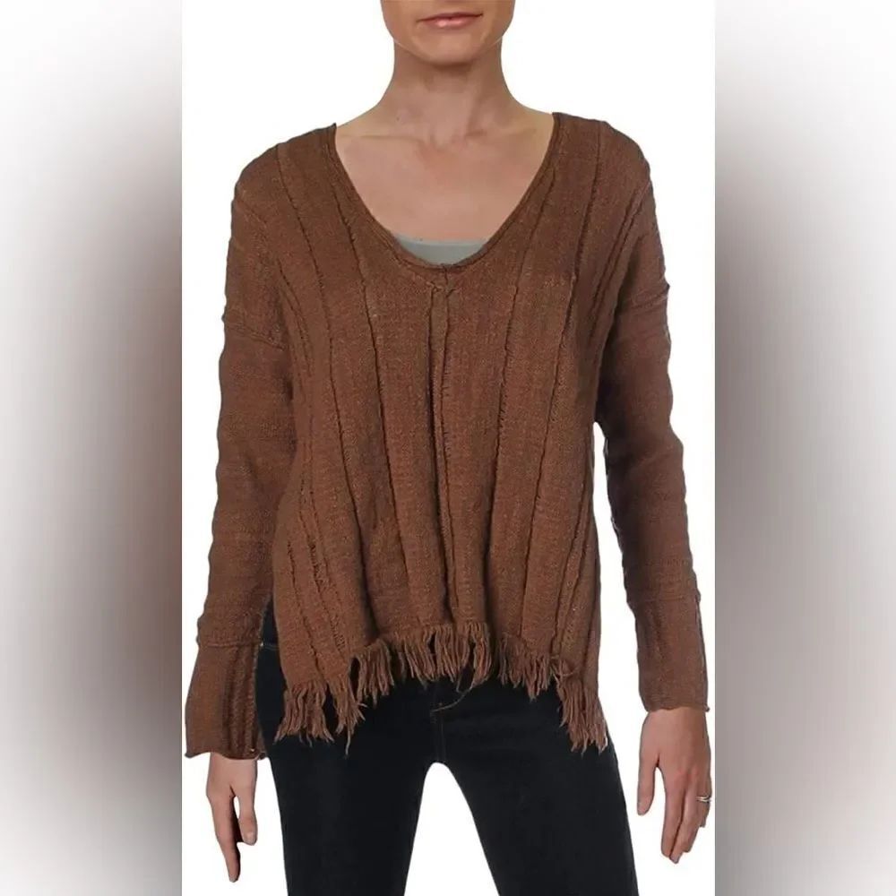 Free People Womens Distressed Pullover Sweater